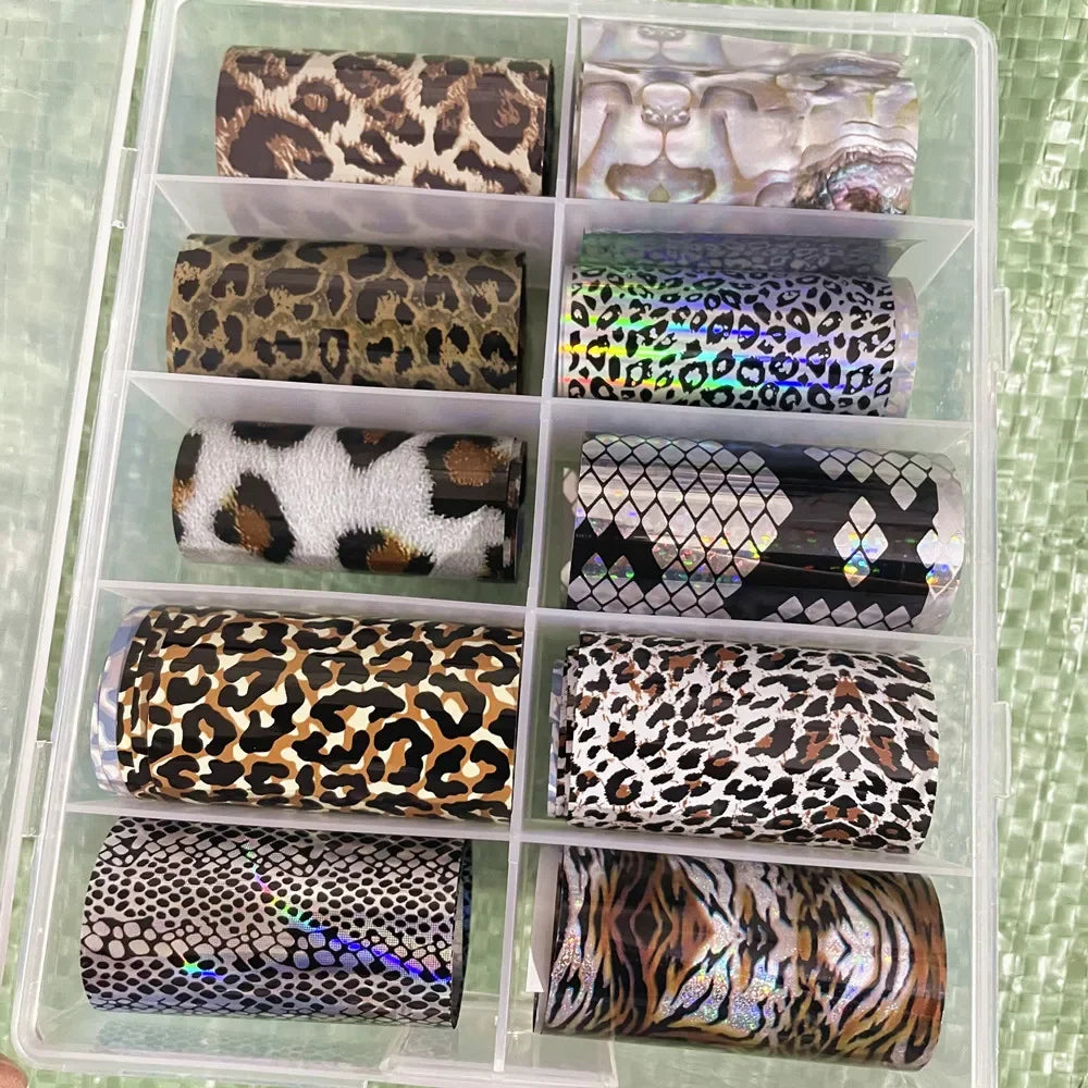10 Patterns New Metal Nail Foils for Transfer Paper Stickers Floral Chameleon Nails Wraps DIY Water Marble Nail Art Decorations