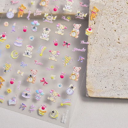 Lovely Animal Graffiti Cat Claw Rabbit Bunny Bear Dog Flower Fruit Dim Sum Candy Sunflower Adhesive 5D Nail Art Stickers Decal
