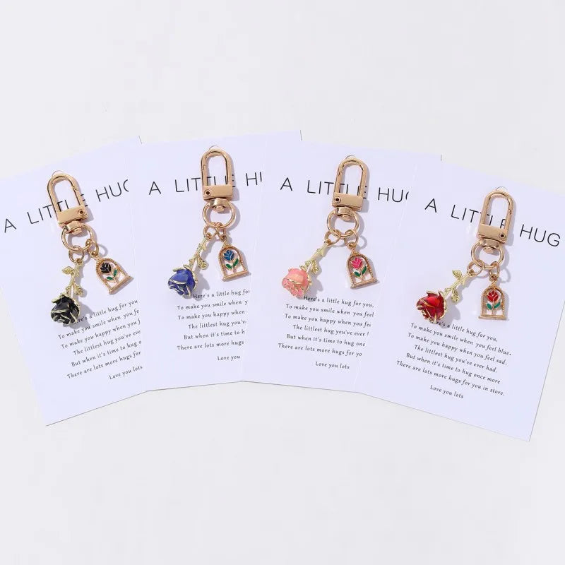 Random 2Pcs Valentine's Day Colored Rose Pendant Enamel Keychain Romantic And Beautiful Style Car Bag Keychain Gift Souvenir