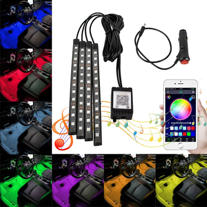Neon Car Interior Ambient Foot Light with USB Wireless Remote Music App Control RGB 48 LED Atmosphere Decorative Lamp