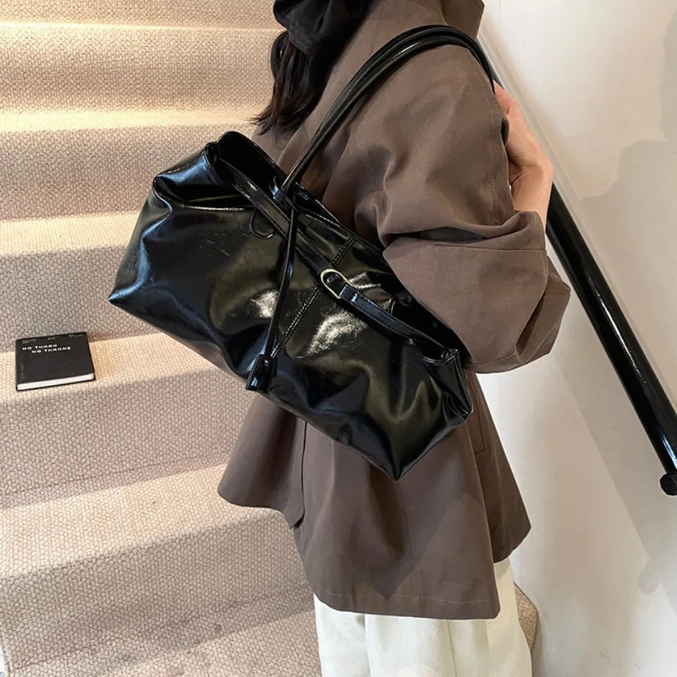 Oil PU Leather Hobo Handbag Slouchy Shoulder Bag Retro Top-Handle Bag Large Work Bags for Women Gilrls Tote Work Shopping Travel