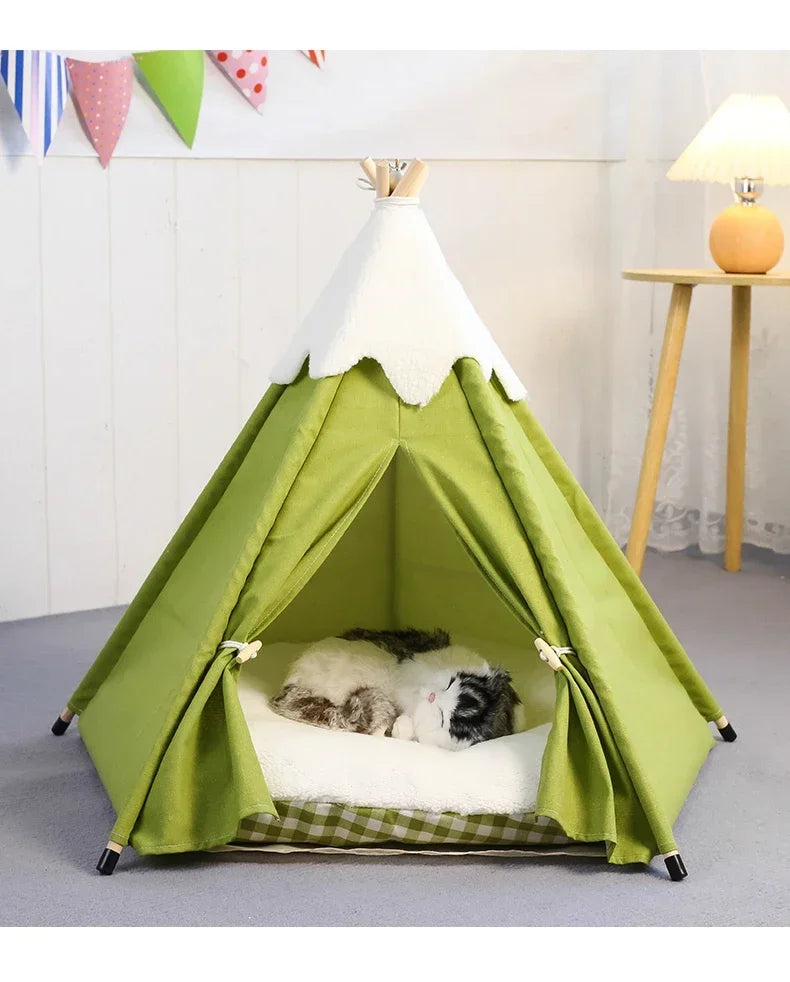 Pet Teepee Tent for Small Dogs or Cats Puppy Sweet Bed w/Thick Plush Pad Washable Dog or Cat Houses