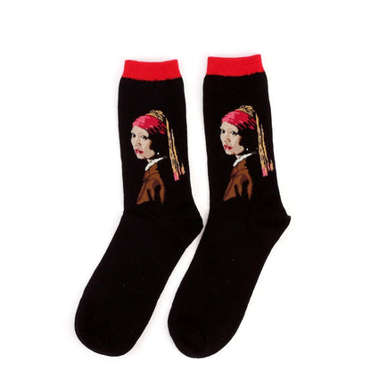 1 Pair Autumn Winter Retro Men Socks Couple Socks New Art Van Gogh Mural World Famous Oil Painting Series Funny Socks