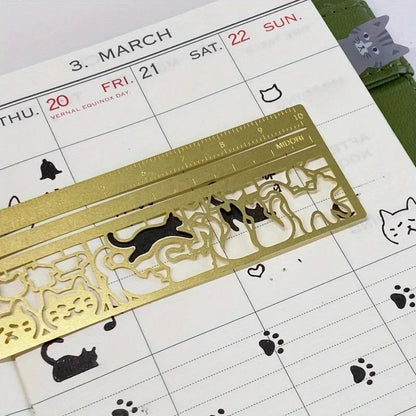 1 PC Cute Cat Bookmark - Double-Sided Ruler for Diary/Planner/Notes, Creative Stationery Gift