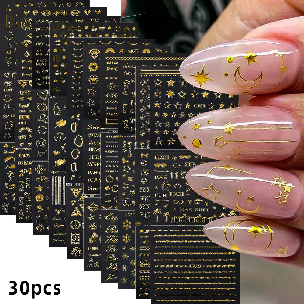 30 Sheets Christmas Nail Art Stickers Self Adhesive 3D White Snowflake Nail Decals Xmas Nail Supplies Christmas Manicure Sliders