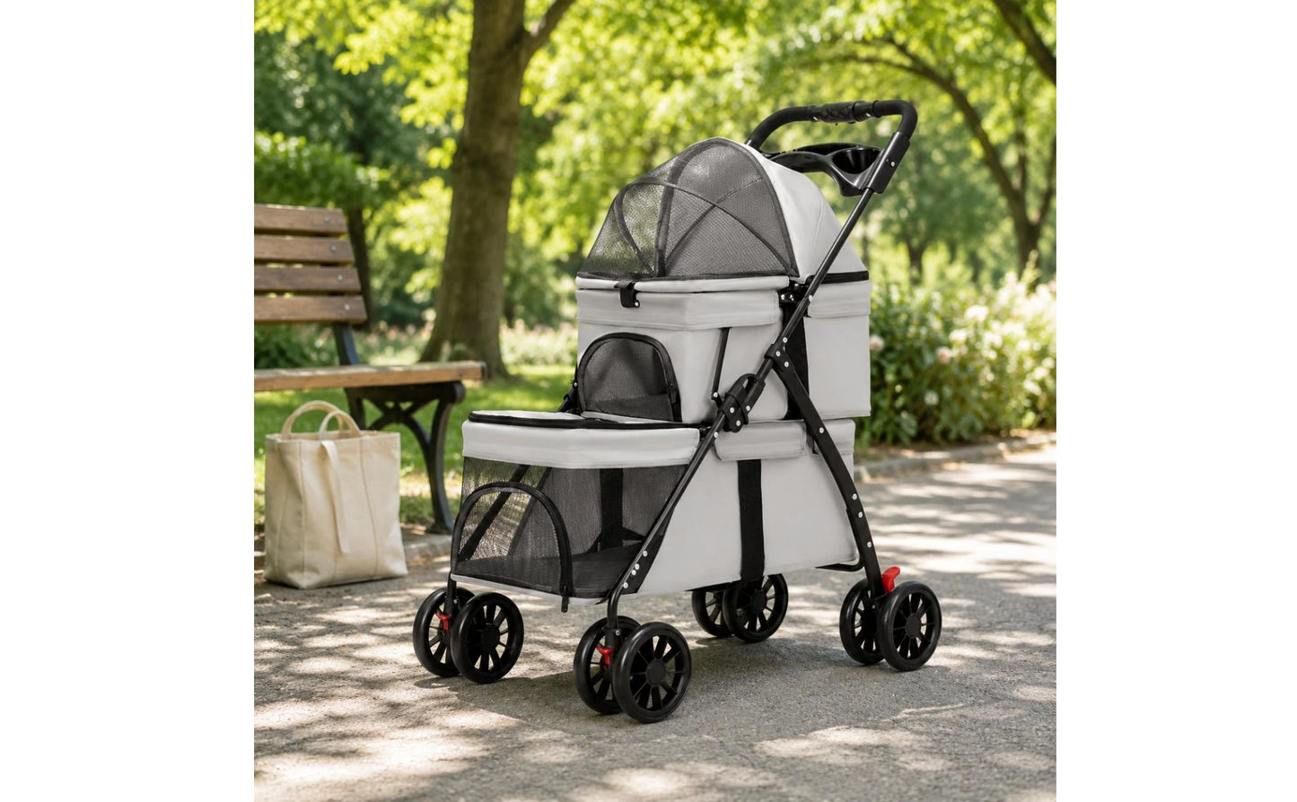 Double-Deck Pet Stroller Lightweight Small Dog Feline Stroller Pet Transport Breathable Mesh Washable for Outdoor, Travel