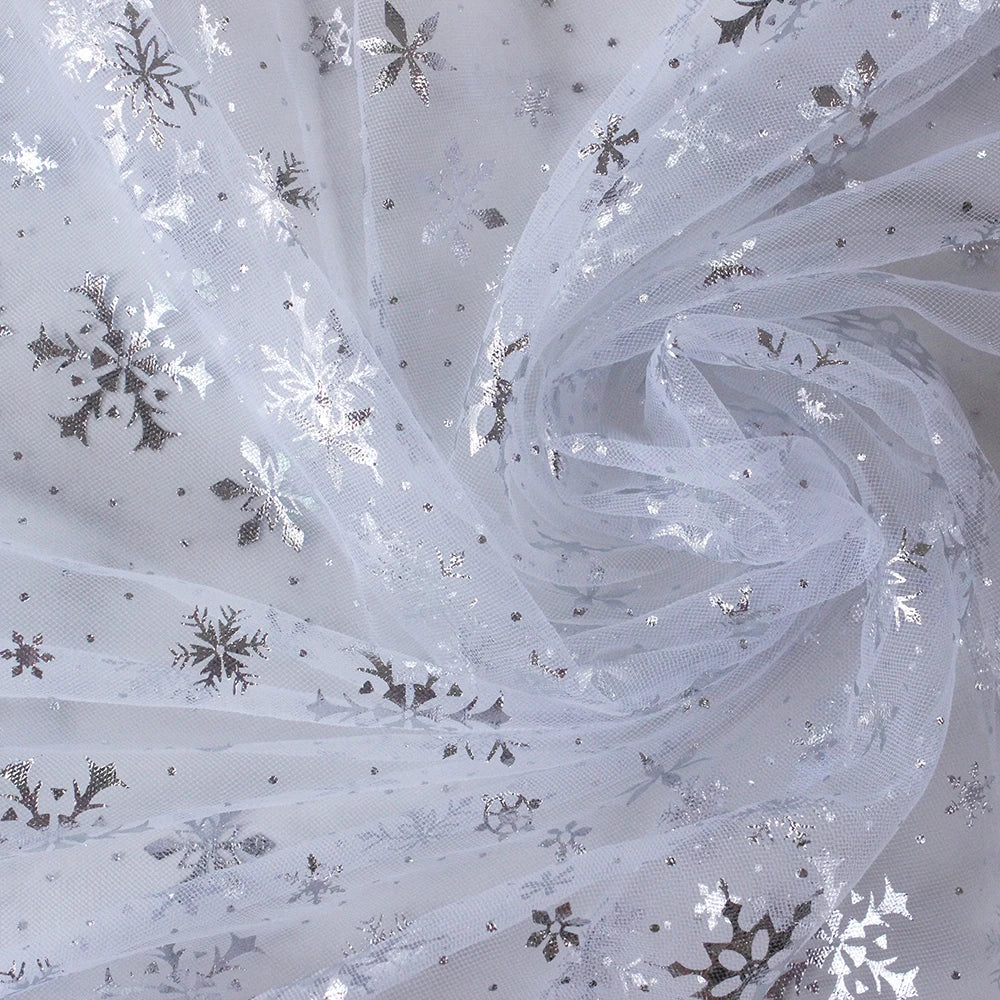 Silver Snowflake Tulle Mesh Fabric Girl Doll Dress Christmas party wedding Decration DIY Sewing Cloth accessories