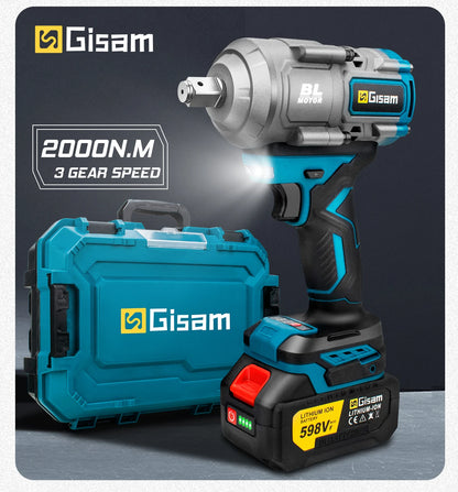 Gisam 2000N.m Brushless Impact Wrench 1/2" Repair Cordless Screwdriver 5Gear Hexs Socket Adapter Kit for Makita 18V Battery Pins