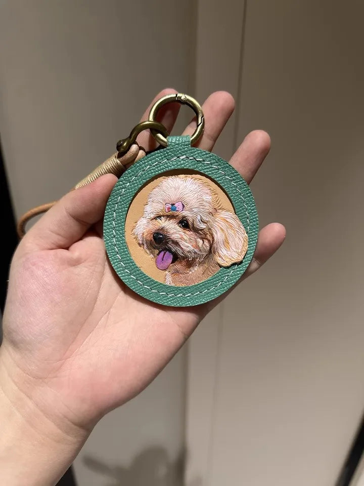 Pet Souvenirs Pet Nameplate Souvenirs Leather Carving Pet Pictures Customized Car Dog Cat Portrait 3D Image