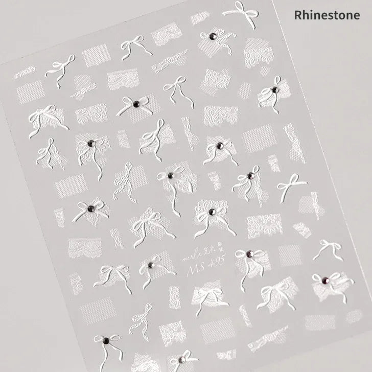 Black White Bow Tie Mini Bowknot Line Rhinestones Gold Silver Laser 5D Self Adhesive Nail Art Decoration Sticker Manicure Decals