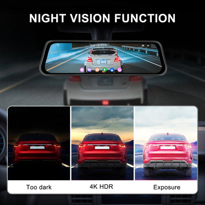 Podofo 4K Dashcam 9.66'' Mirror Dash Car Camera Rear Camera  Video Recorder Night Vision Loop Recording G Sensor 24H Parking Monitoring