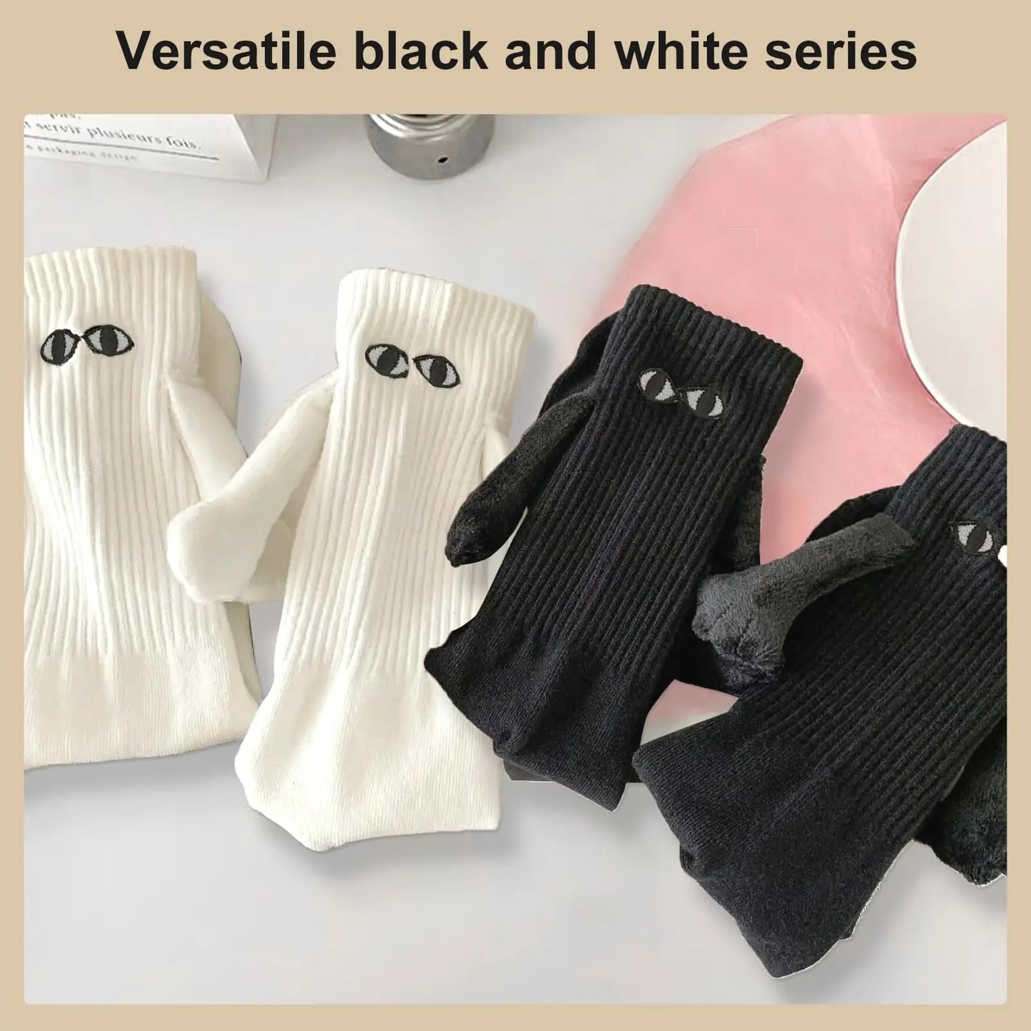 Fashion Magnetic Holding Hands Socks All-match High Elastic Couple Socks For Spring Home Mid Tube Socks Breathable Sports