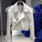 YOLOAgain Wide Shoulder Real Leather Jacket Women Oversized Genuine Leather Cropped Jacket
