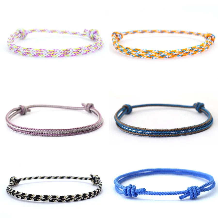 Minimalist Handwoven Rope Bracelet Unisex Sliding Adjustable 4 Styles Chroma 2mm Ethnic Cord Braclet Couple Casual Daily Jewelry