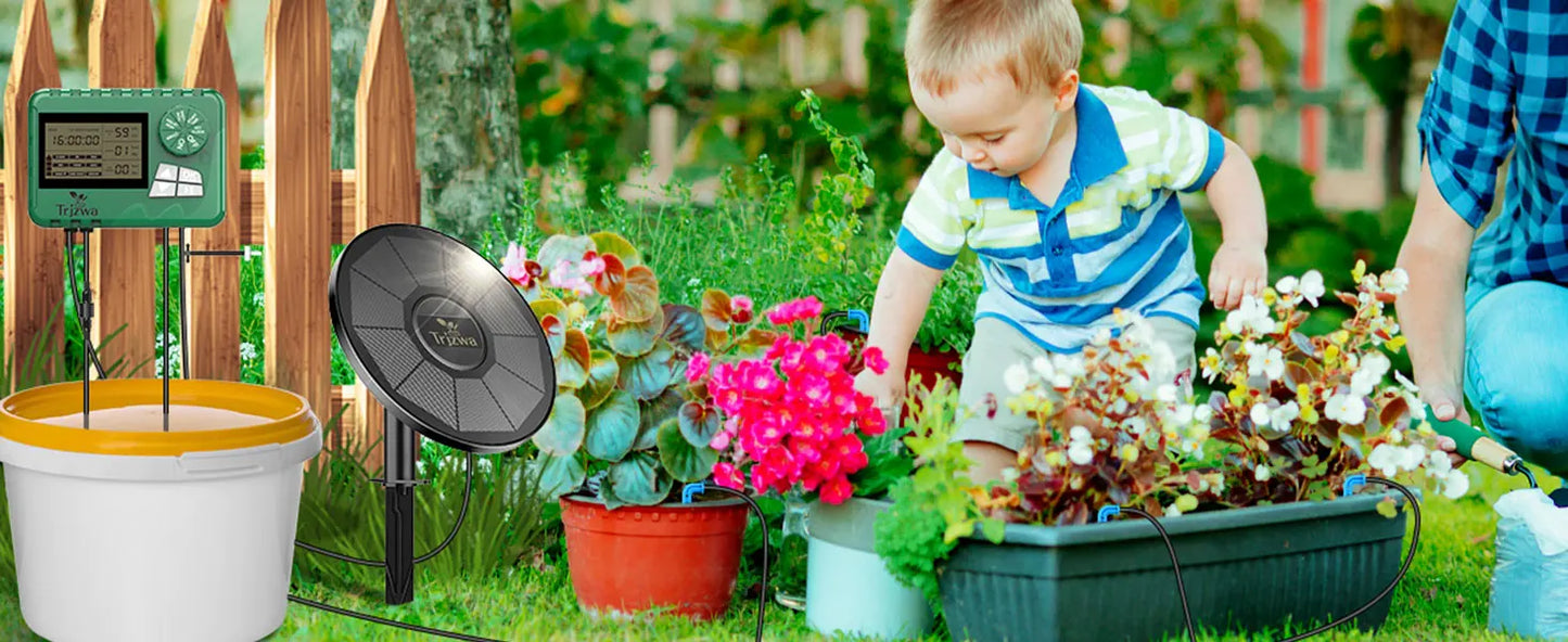 Solar Irrigation Equipment Greenhouse Irrigation Drip Irrigation Kit with 15M Hose for Potted Plants with Automatic Timer