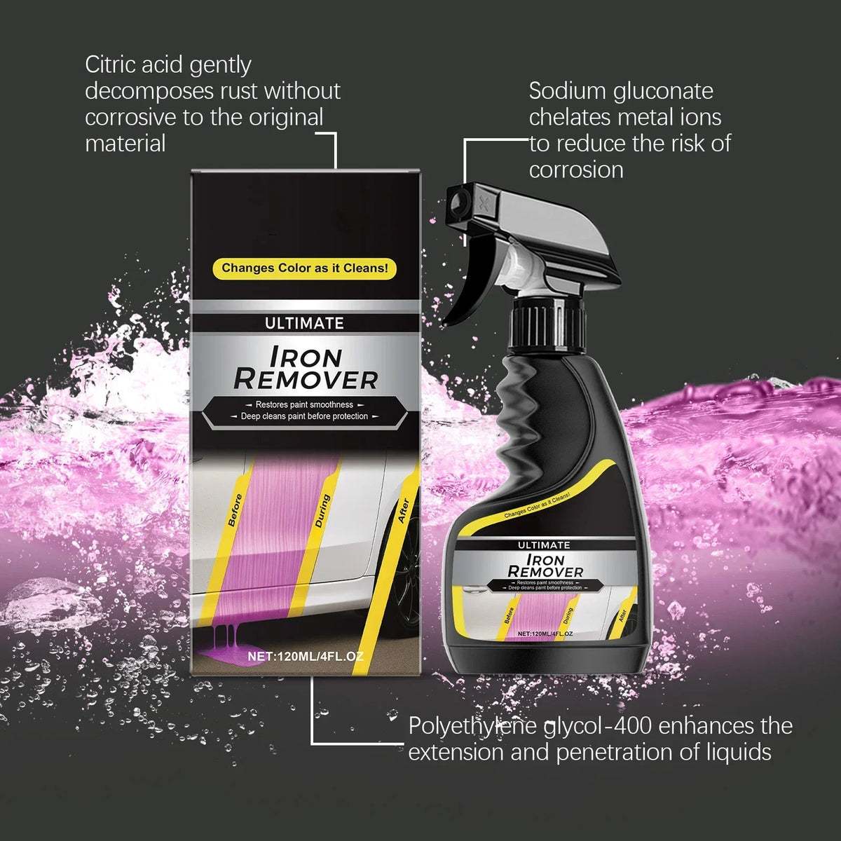HS68-Car Rust Remover Quick Remover  Exhaust Pipe Rust Removal Spray Cleaning Metal Iron Powder Old Cars To New