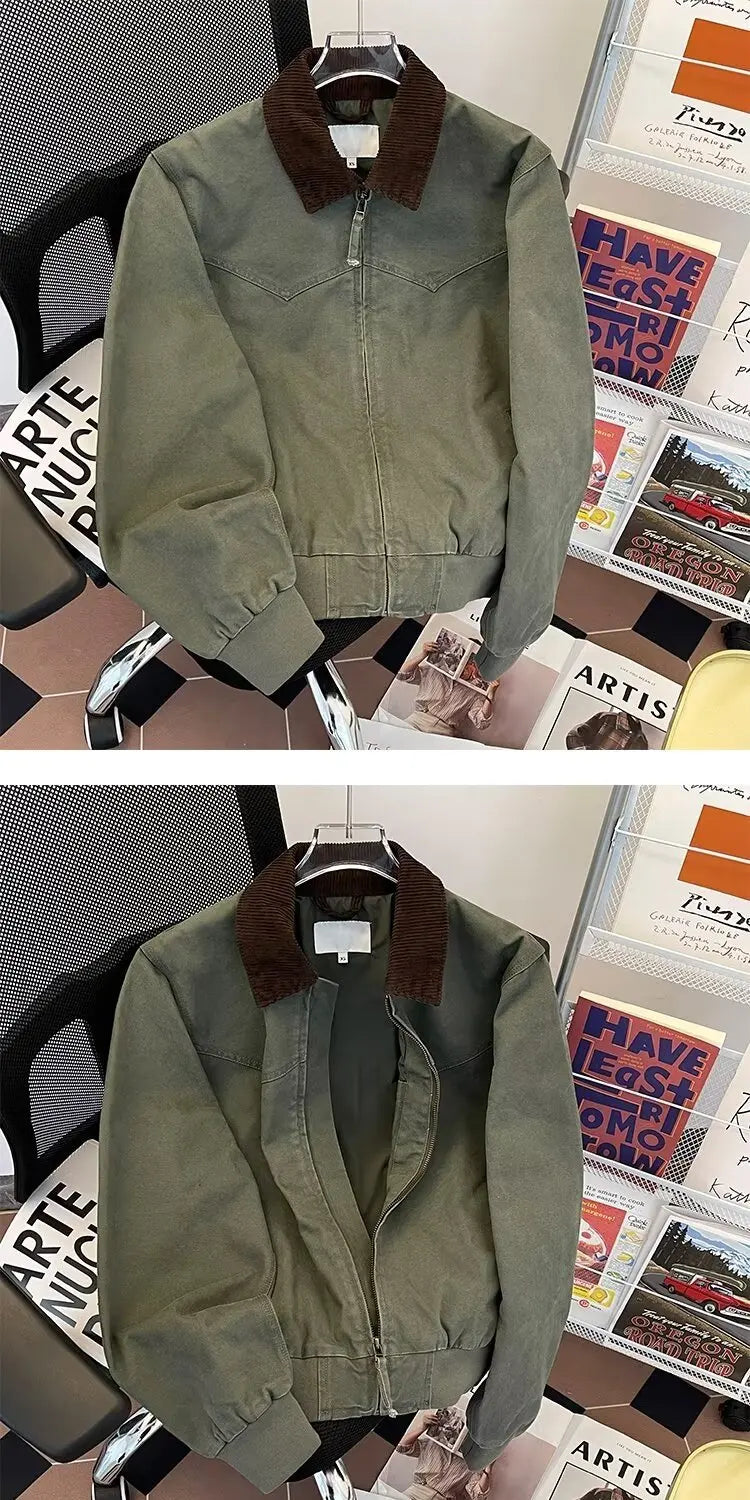 Pure Cotton Detroit Washed Jacket Men's Spring Loose Fit Collared Workwear Jacket Trendy Brand Color Block Casual Coat