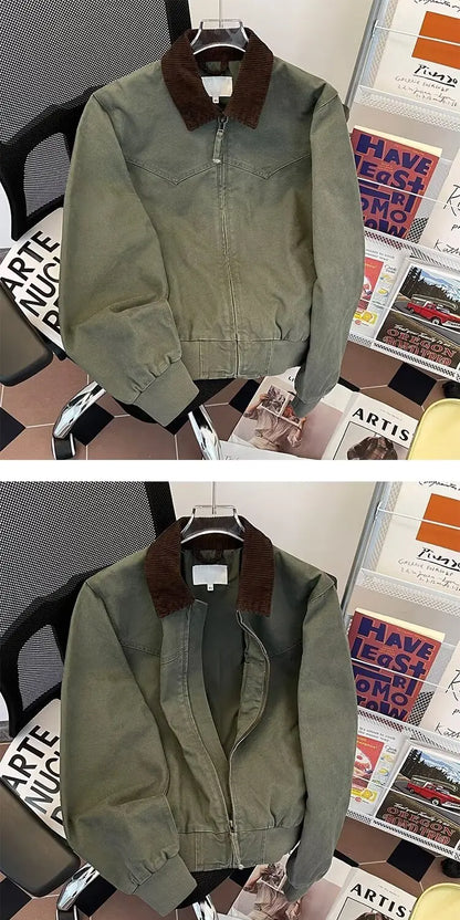 Pure Cotton Detroit Washed Jacket Men's Spring Loose Fit Collared Workwear Jacket Trendy Brand Color Block Casual Coat