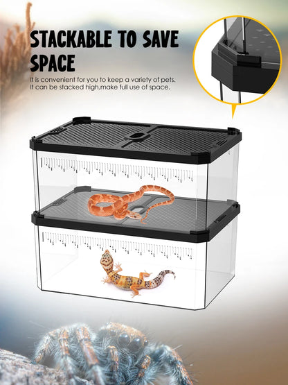 Magnetic Reptile Breeding Box with Sliding Cover Universal Design for Lizards Geckos Horned Frogs Snakes And Spiders