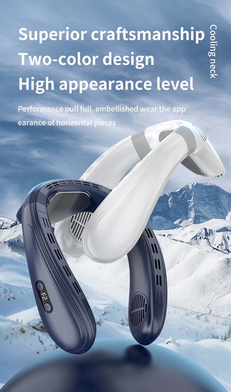 New Portable Neck Fan 5200mAh Neck Air Conditioner Rechargeable Semiconductor Cooling Fan Outdoor Personal Fan Wearable Cooler