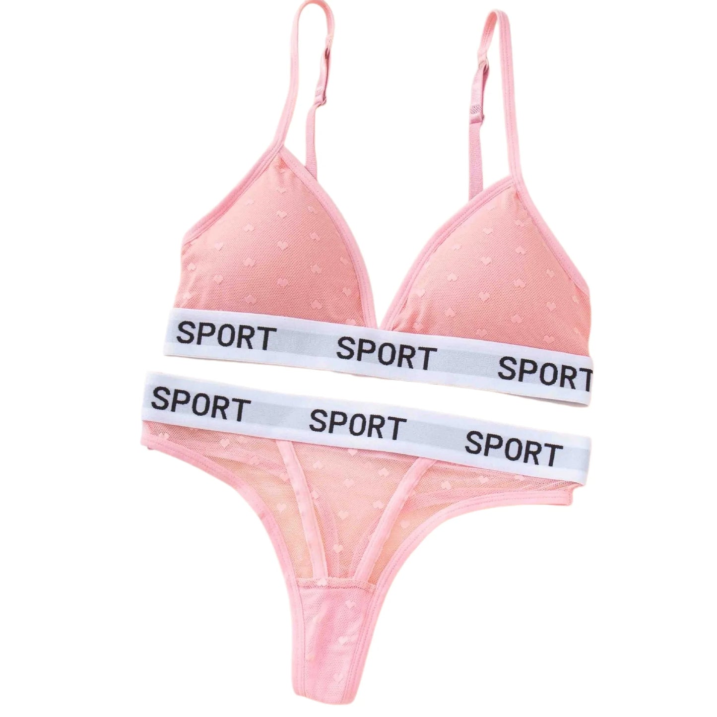 Women Lace Bra And Panties Set Sheer Polka Dot Sexy Lingerie Non-wire Bralette Low Rise Thong Letter Band Mesh Underwear Set