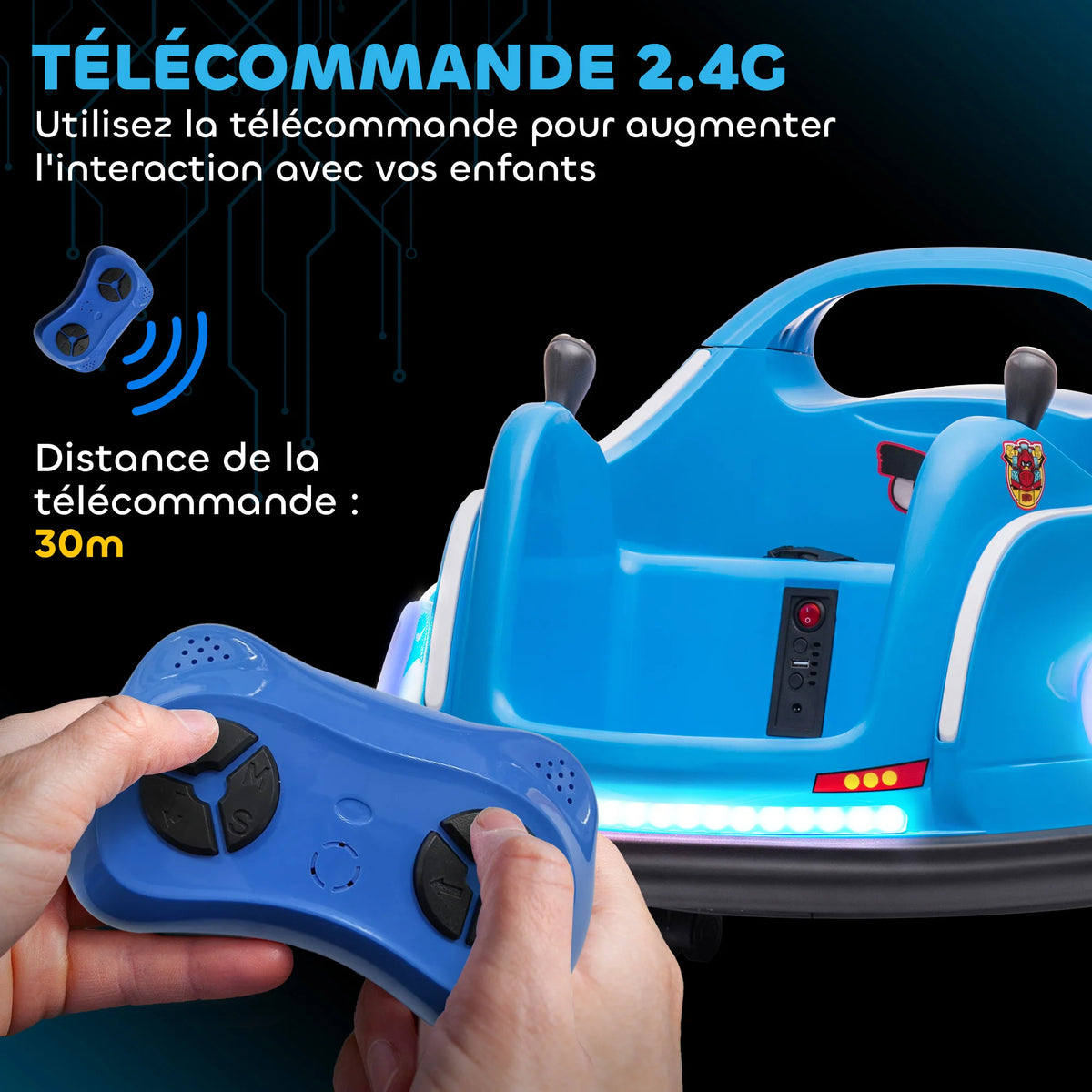 12V licensed Angry Bird electric bumper car for children, 360° rotating car, 73x73x44 cm, blue
