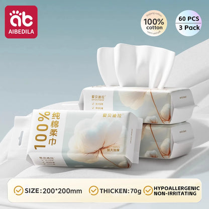 100% Cotton Dry Wipes Sensitive+ Newborn Baby Wipes, 3-In-1 Cleans Cares Protects Unscented Hypoallergenic Thick Facial Towels