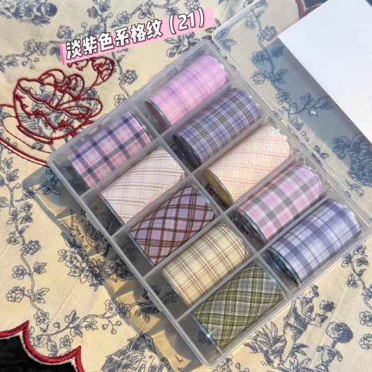 10Rolls Plaid Thousand-Bird Bow  Stars Nail Foils Transfer Paper  Nail Art Stickers  Manicure Set Decal  Nails Decoration