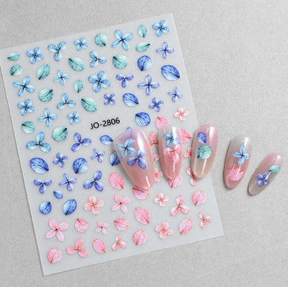 3d Nail Art Decals Spring Booming Violets Lavenders Purple Blue Pink Flowers Butterflys Stickers Decoration For Nail Tips Beauty