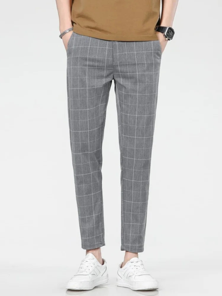 Checkered Fashion Europe and the United States Style Men's Pants Business Casual Travel Slim Pants Comfortable and Versatile