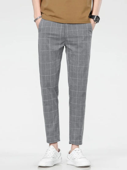 Checkered Fashion Europe and the United States Style Men's Pants Business Casual Travel Slim Pants Comfortable and Versatile