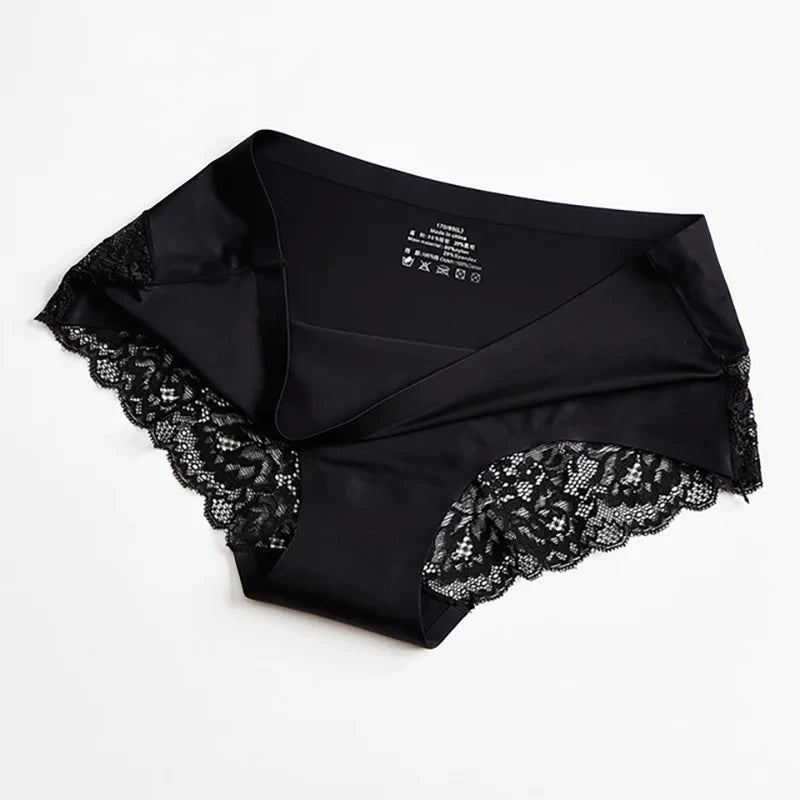 3pcs Lace Women's Panties French Seamless Underwear Female Ice Silk Briefs Solid Color Breathable Underpants Lingerie