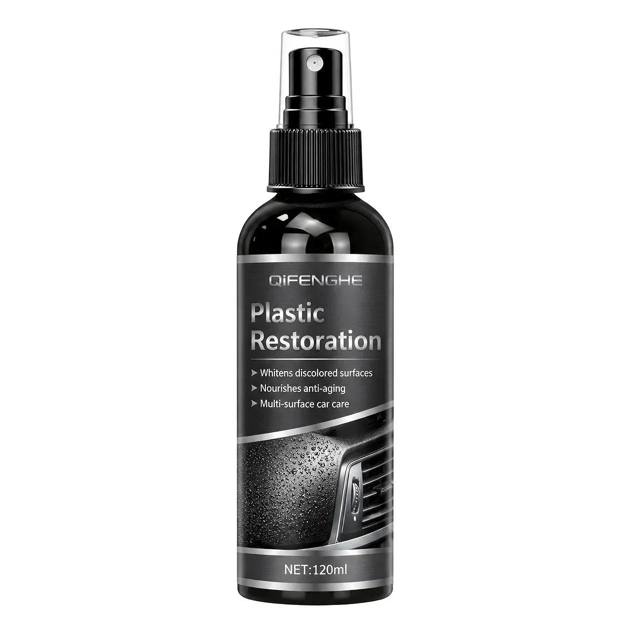 Plastic Restorer Interior Care Spray - Revive Black Shine on Plastic Rubber Vinyl Detailing Spray for Automotive Interior