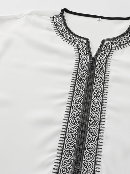 White Muslim Short Sleeve Embroidery Kaftan 2025 New Islamic Garment Elegant Female Summer Clothing