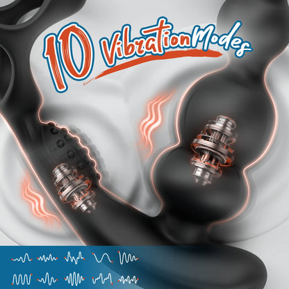 Anal Vibrator 360 Rotate Anal Beads Male Prostate Massager with Cock Ring Wireless Control Vibrating Butt Plug Sex Toys for Men