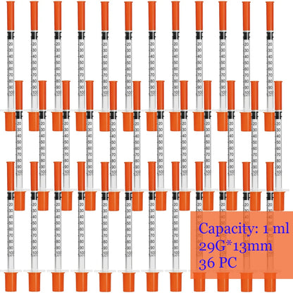 1ml 29G*13Mm Disposable Plastic Veterinary Syringe, Sterile Insulin Syringe with Orange Cap and Needle, Suitable for Pets, Farm Animals, and Laboratory Use.