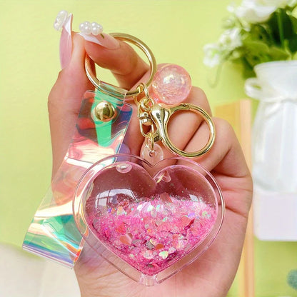 Creative Oil Quicksand Heart Keychain Fashion Trendy Bag Small Pendant Exquisite Cute Couple