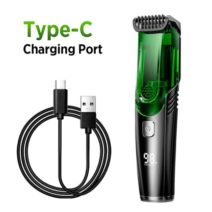 Cordless Men Beard Trimmer Electric Shaver IPX6 Waterproof Built-in Vacuum Clipper for Mustache Sideburns Grooming Kit