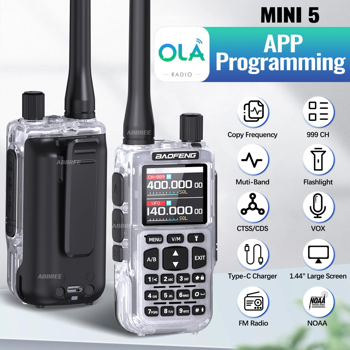 BAOFENG UV-5R Mini Walkie Talkie Multi Band Bluetooth Programming Wireless Copy Frequency 999CH AM FM Long Range Two Way Radio