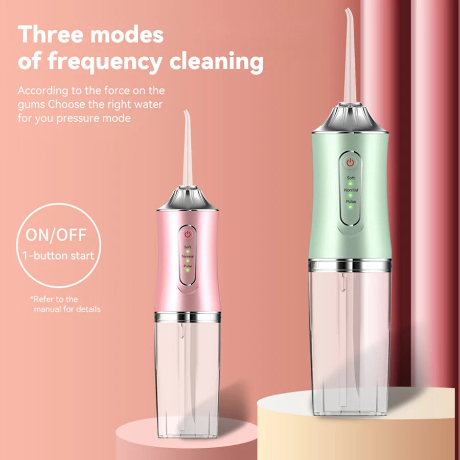 Portable Oral Irrigator Dental Water Flosser USB Rechargeable Water Jet Floss Tooth Pick Tip 220ml 3 Modes Teeth Cleaner