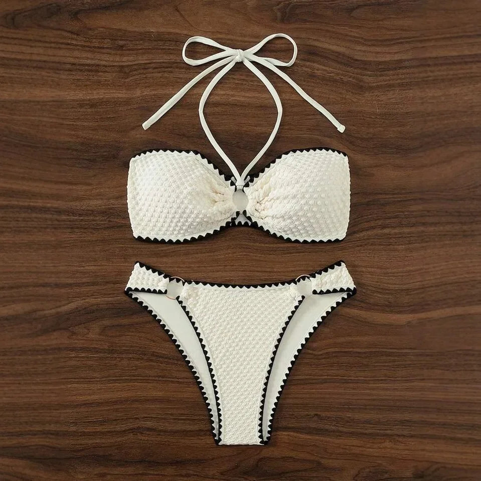 Sexy Bikini Set Shell Edge Hanging Neck Strap Trendy Cross Border Divide System Band Chinese Brand Women's Swimwear
