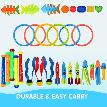 Sloosh 30 Pcs Diving Pool Toys Sinkers for kids with Storage Bag Includes 5 Diving Sticks 6 Diving Rings