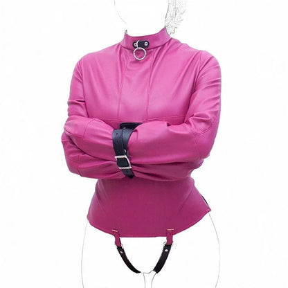 Leather SM Lingerie Straitjacket with Crotch Strap,Games Bondage Straight Jacket Harness,Slave Role Gimp Costumes BDSM Sextoys