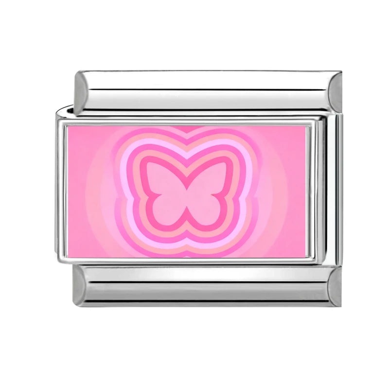 Wholesale Sweet Pink Series Stars Heart Flowers Butterfly Italian Link Fit 9mm Stainless Steel Bracelet Making DIY Charm Jewelry