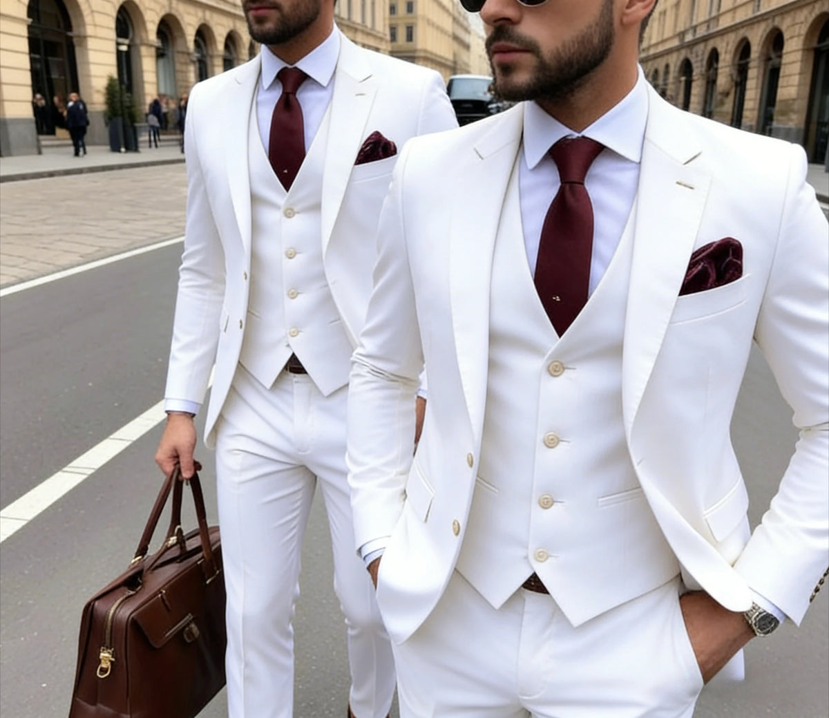 Men's 3 Piece Suit Yellow  Slim Fit Elegant Casual Business Office 3pcs