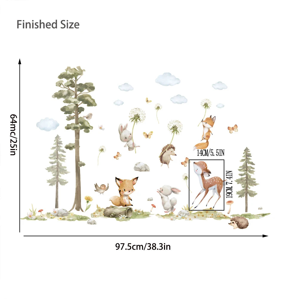 Cute Forest Animals Wall Stickers for Kids Rooms Children Boys Girls Baby Room Decoration Nursery Wallpaper Vinyl Elephant Lion