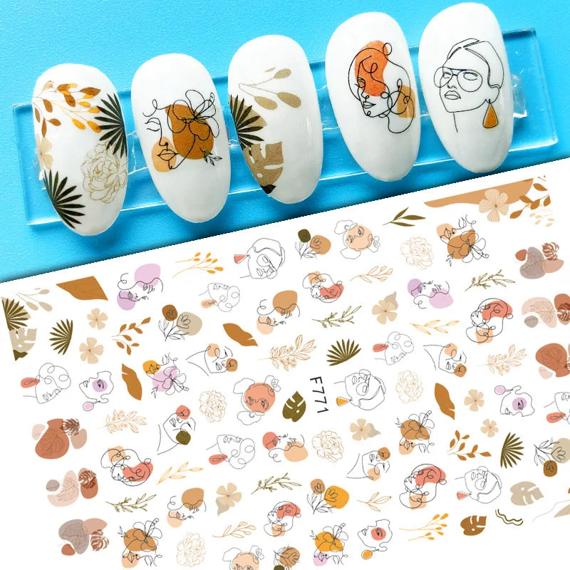 Black and White Love Flowers Line Art 3D Stickers Nail Decals Nail Art Accessories Butterfly Rose Nail Stickers Nail Sliders