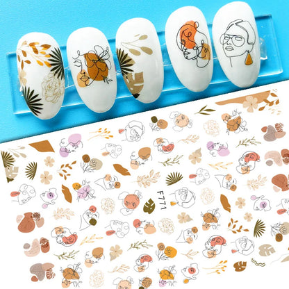 Black and White Love Flowers Line Art 3D Stickers Nail Decals Nail Art Accessories Butterfly Rose Nail Stickers Nail Sliders