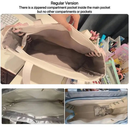 Japanese Sweet Women Ribbon Ita Bag Cute Lolita Girl Transparent Handbags Fashion Large Capacity Tote Bag Aesthetic Shoulder Bag