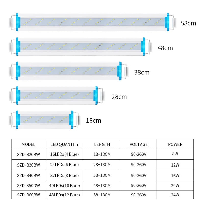 Extensible Waterproof Clip on Lamp For Fish Tank Super Slim Fish Tank Aquatic Plant Grow Aquarium LED Light 18-58cm 220V